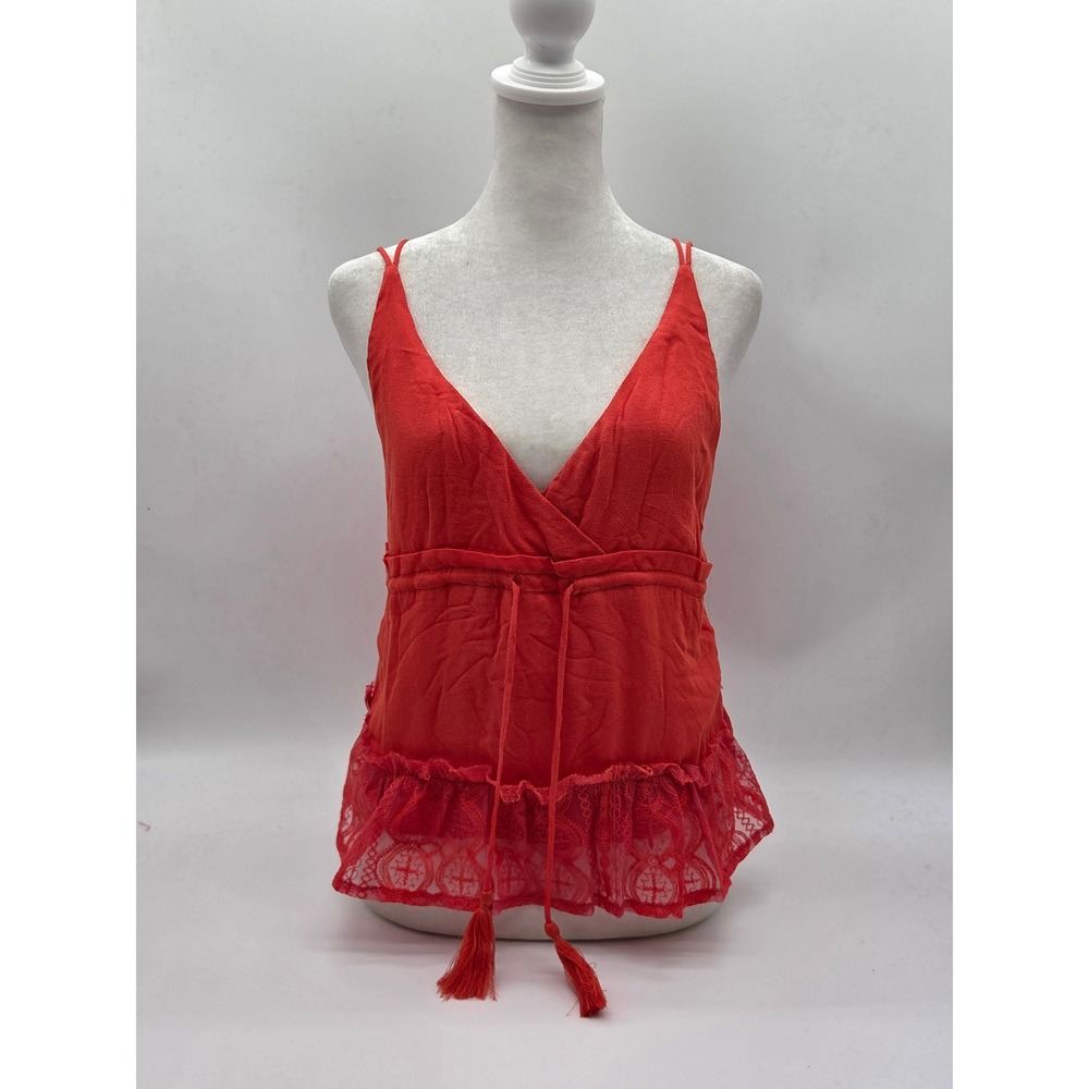 Honey Punch Women's Small Red Lace Trim Strappy Cami Top NWT 101-589